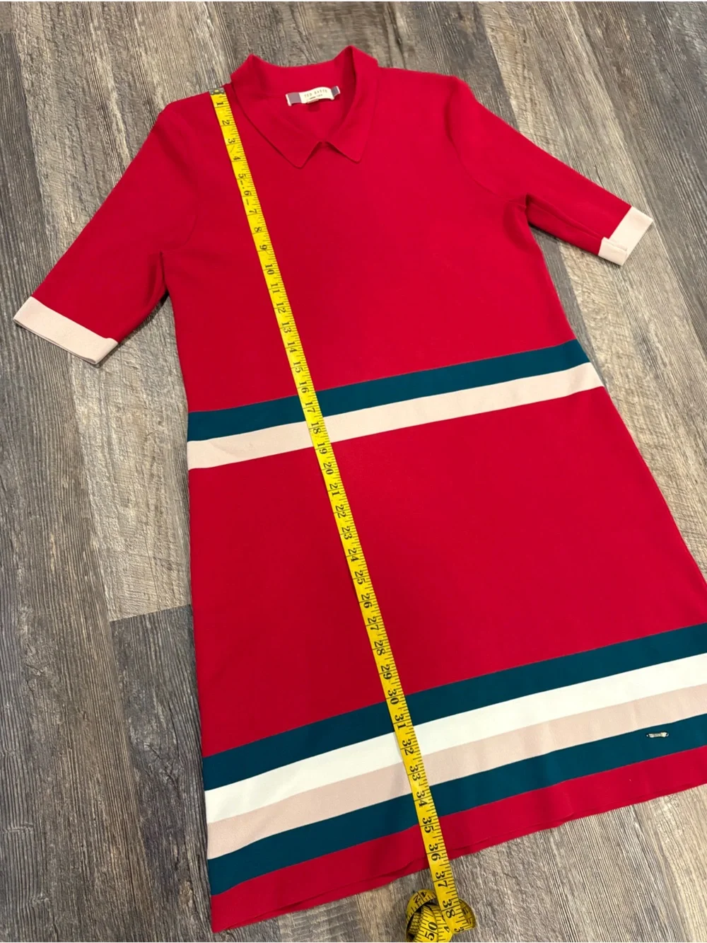 Ted Baker Origami Knitted Dress With Stripe Deep Pink Collar Size 3 US 8